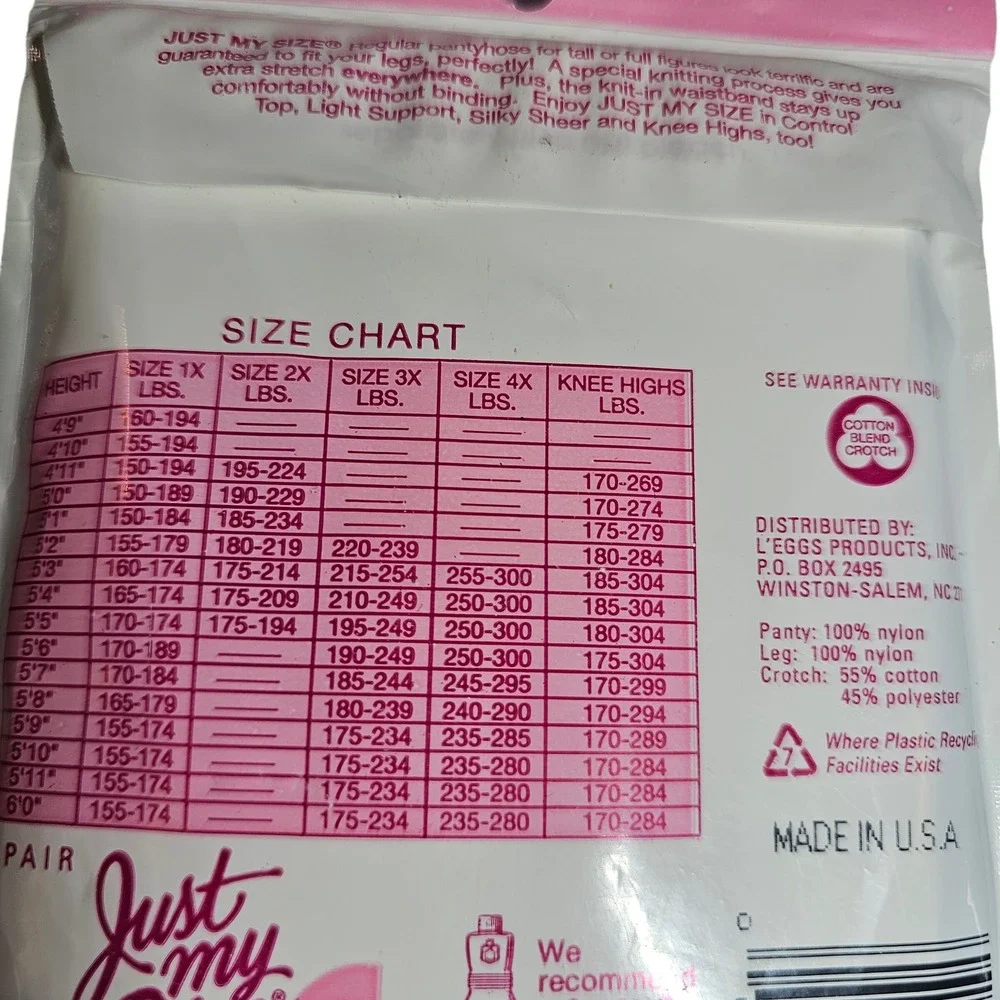 VNT 1994-1996 Just My Size by Leggs Regular Pantyhose 4X Off Black Sheer Toe NOS